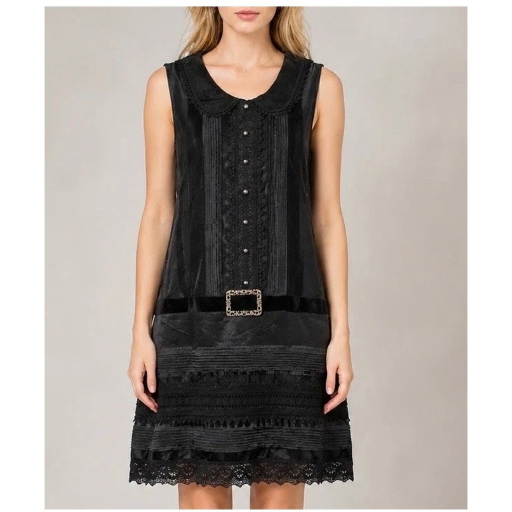 Anna Sui for Target Lace Trim Velvet Belt Shift Dress Black L Twee Whimsigoth